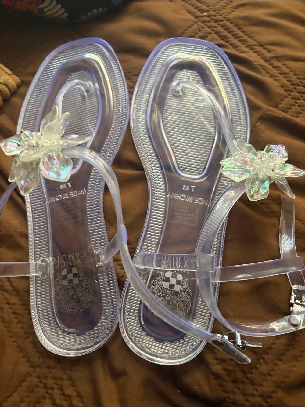 Vince Camuto Clear Iridescent Flower Jelly Sandals